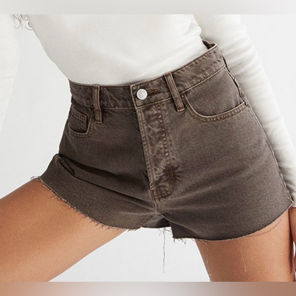 PacSun High Waisted Frayed Hem Brown Denim Shorts Women’s Size 23